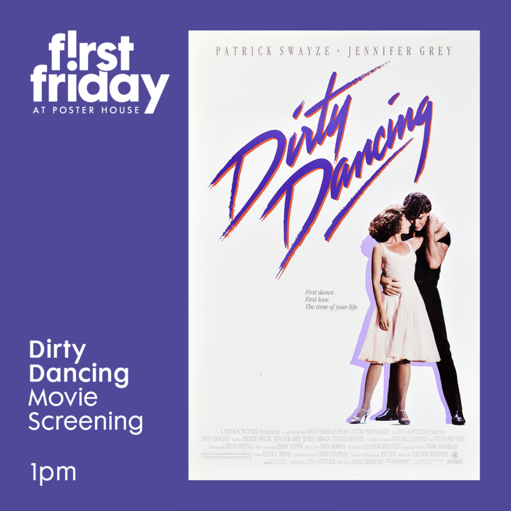 A poster of the movie Dirty Dancing in front of a purple background